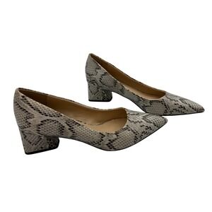 Franco Sarto Snakeskin Pointed Toe Block Heel Pumps Women's 6M‎ Beige Neutral